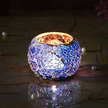 One blue mosiac glass decorative tea light holder/diya 2