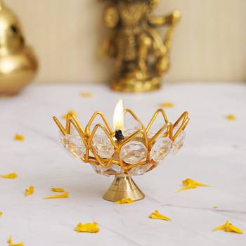 One lotus shape crystal golden brass diya 1
