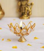 One lotus shape crystal golden brass diya