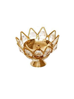 One lotus shape crystal golden brass diya 3