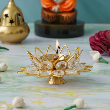 1 golden lotus shaped crystal brass diya 1