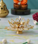 1 golden lotus shaped crystal brass diya
