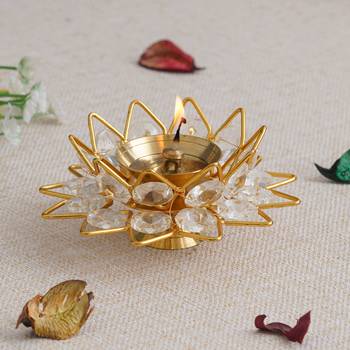 1 golden lotus shaped crystal brass diya 2