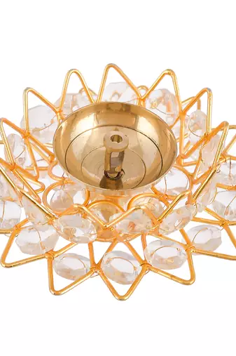 1 golden lotus shaped crystal brass diya