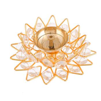 1 golden lotus shaped crystal brass diya 4