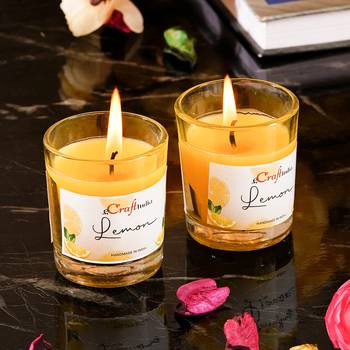 One set of 2 lemon scented glass candle 1