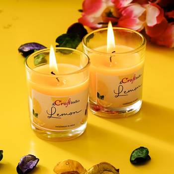 One set of 2 lemon scented glass candle 2