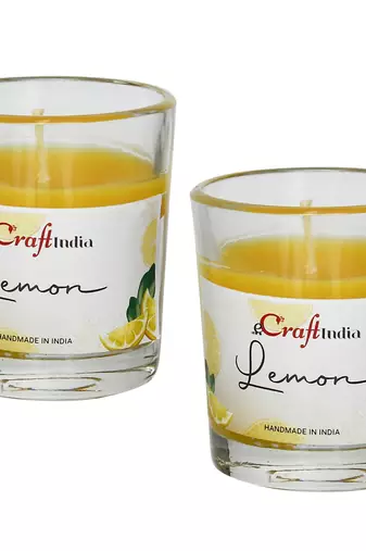 One set of 2 lemon scented glass candle