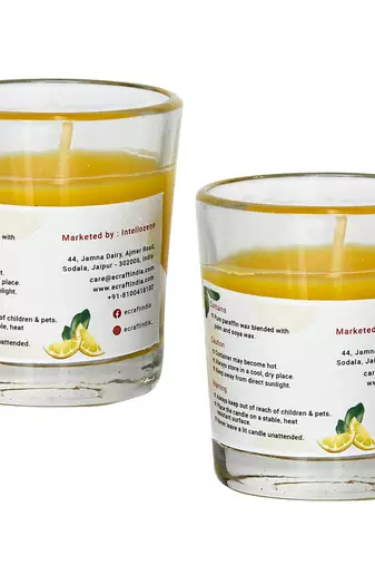 One set of 2 lemon scented glass candle