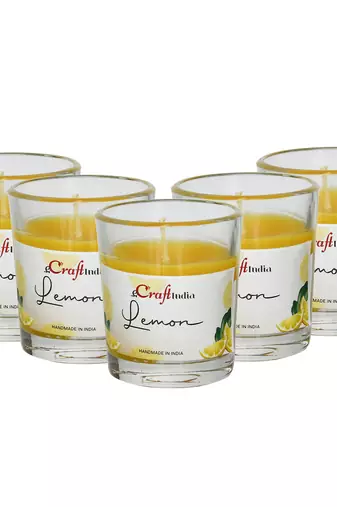 One set of 5 lemon scented glass candle