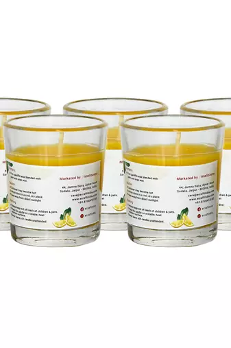 One set of 5 lemon scented glass candle