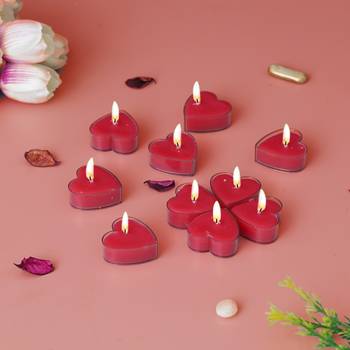One set of 10 heart shaped rose scented tea light candles 2