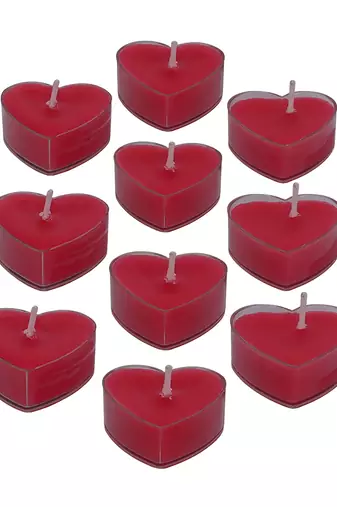 One set of 10 heart shaped rose scented tea light candles