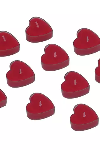 One set of 10 heart shaped rose scented tea light candles