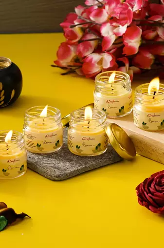 One set of 5 lemon scented minijar candle