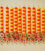 Pack of 10 artificial marigold flowers hangings with bangles ringing bells