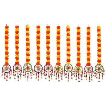 Pack of 10 artificial marigold flowers hangings with bangles ringing bells 3