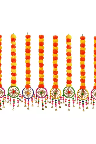 Pack of 10 artificial marigold flowers hangings with bangles ringing bells