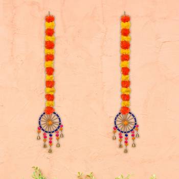 Pack of 2 artificial marigold flowers hangings with bangles ringing bells 1