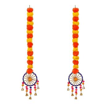 Pack of 2 artificial marigold flowers hangings with bangles ringing bells 2