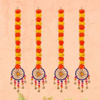 Pack of 4 artificial marigold flowers hangings with bangles ringing bells 1