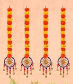 Pack of 4 artificial marigold flowers hangings with bangles ringing bells