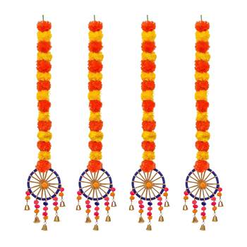 Pack of 4 artificial marigold flowers hangings with bangles ringing bells 3