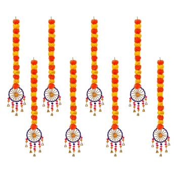 Pack of 8 artificial marigold flowers hangings with bangles ringing bells 2
