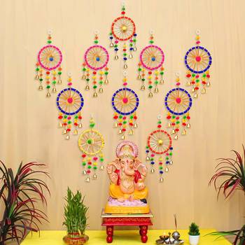 Pack of 10 gota patti bangle & bells decorative wall door hangings toran 1