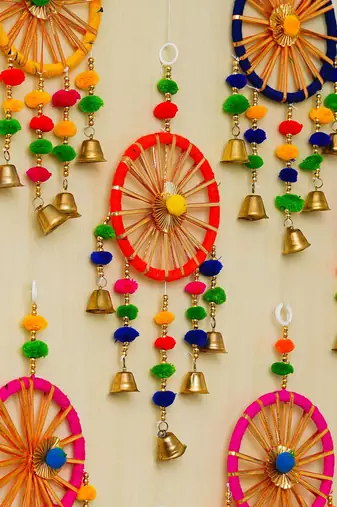 Pack of 10 gota patti bangle & bells decorative wall door hangings toran