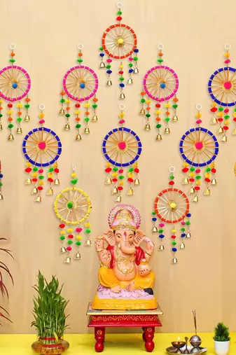 Pack of 12 gota patti bangle & bells decorative wall door hangings toran