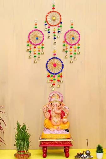 Pack of 4 gota patti bangle & bells decorative wall door hangings toran