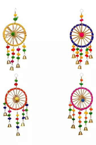 Pack of 4 gota patti bangle & bells decorative wall door hangings toran