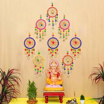 Pack of 8 gota patti bangle & bells decorative wall door hangings toran 1