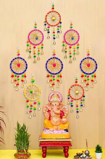 Pack of 8 gota patti bangle & bells decorative wall door hangings toran