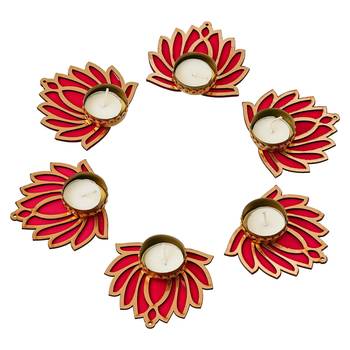 Set of 6 golden & pink lotus flower decorative tea light candle holders 3