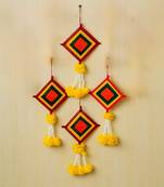 Pack of 4 artificial marigold flowers with colorful woolen kite hangings