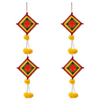 Pack of 4 artificial marigold flowers with colorful woolen kite hangings 2