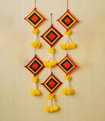 Pack of 6 artificial marigold flowers with colorful woolen kite hangings