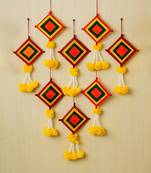 Pack of 8 artificial marigold flowers with colorful woolen kite hangings
