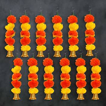 Pack of 10 artificial marigold flower garland with bells wall hanging 1
