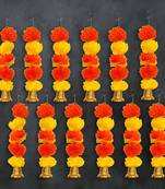 Pack of 10 artificial marigold flower garland with bells wall hanging