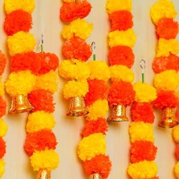 Pack of 10 artificial marigold flower garland with bells wall hanging 2