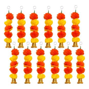 Pack of 10 artificial marigold flower garland with bells wall hanging 3