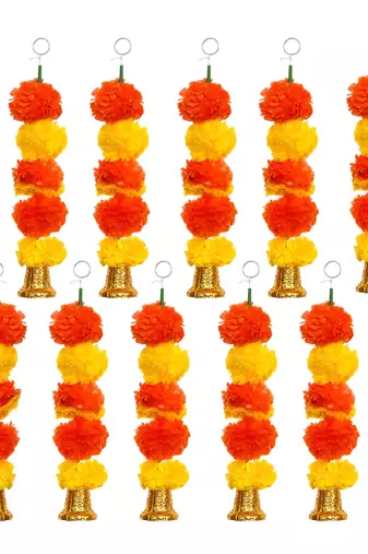 Pack of 10 artificial marigold flower garland with bells wall hanging