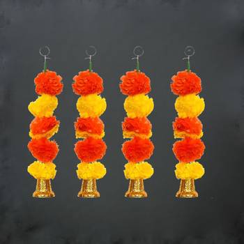 Pack of 4 artificial marigold flower garland with bells wall hanging 1