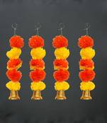 Pack of 4 artificial marigold flower garland with bells wall hanging