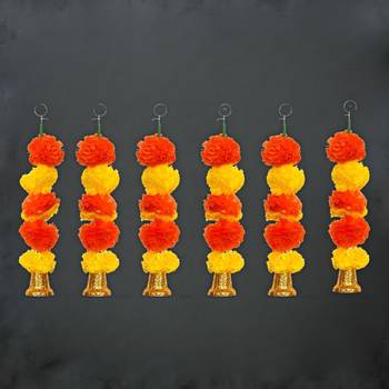 Pack of 6 artificial marigold flower garland with bells wall hanging 1