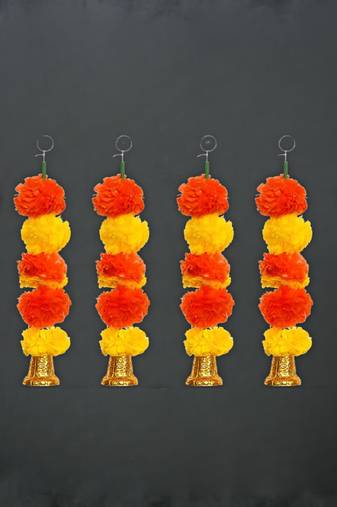 Pack of 6 artificial marigold flower garland with bells wall hanging