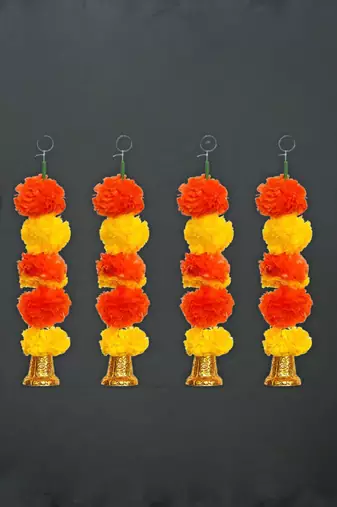 Pack of 6 artificial marigold flower garland with bells wall hanging